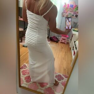 White Ruched Side-Slit Maxi Dress